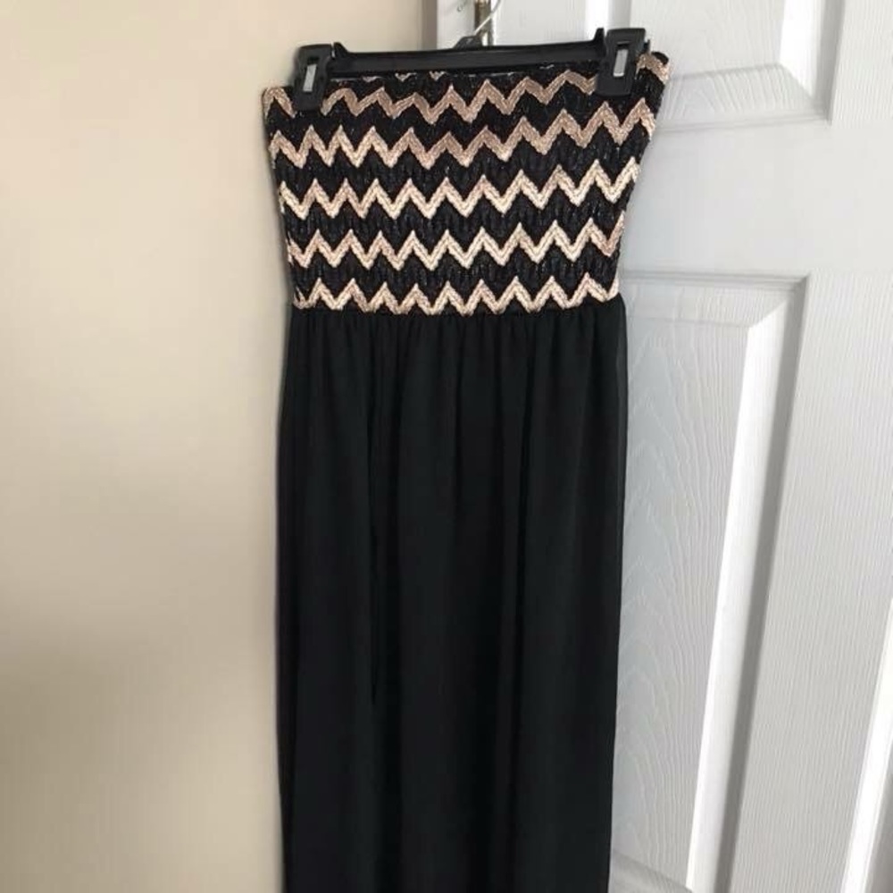 Black and gold high low dress
